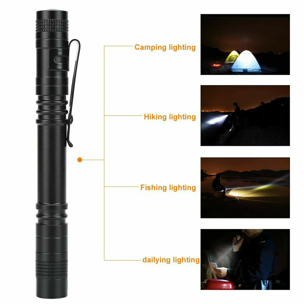 5Pcs LED Flashlight Portable Pen Torch Lamp Clip Mini Light Penlight US