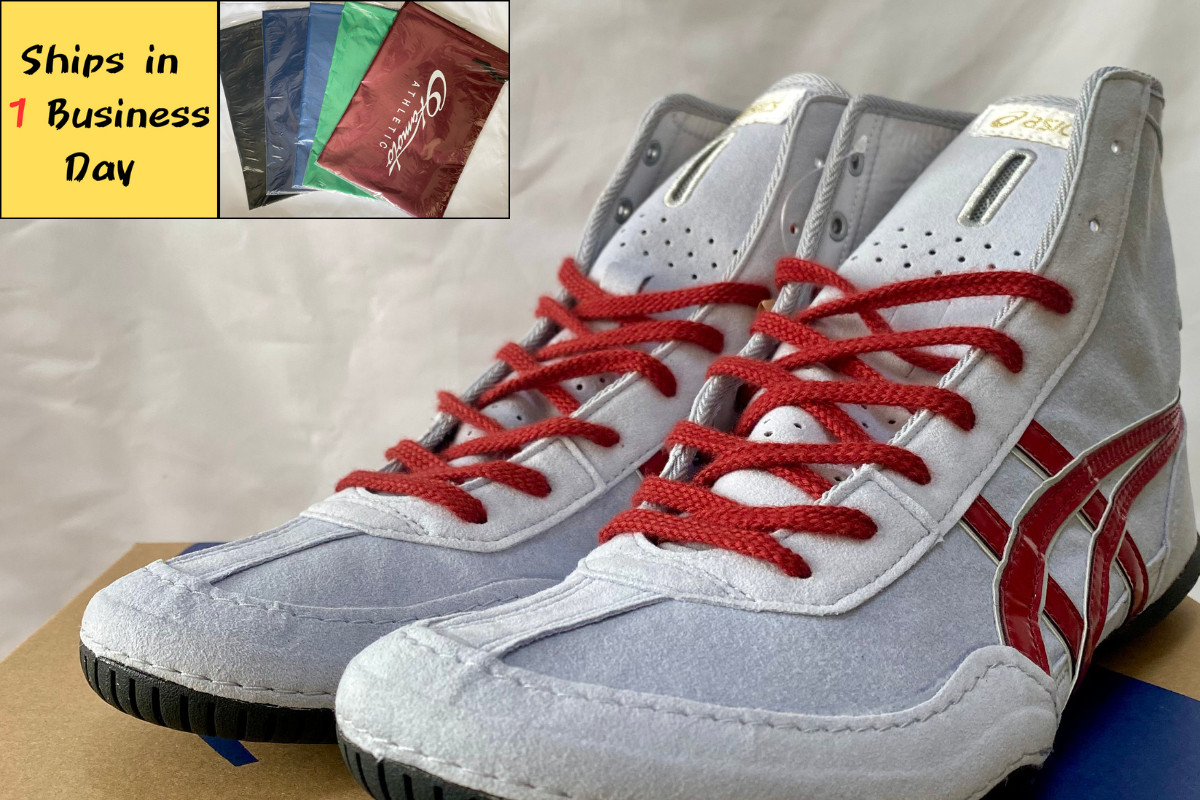 Opt Laces WineRed : Asics Wrestling Shoes EX-EO 1083A001 Gray x Wine Red x Gray