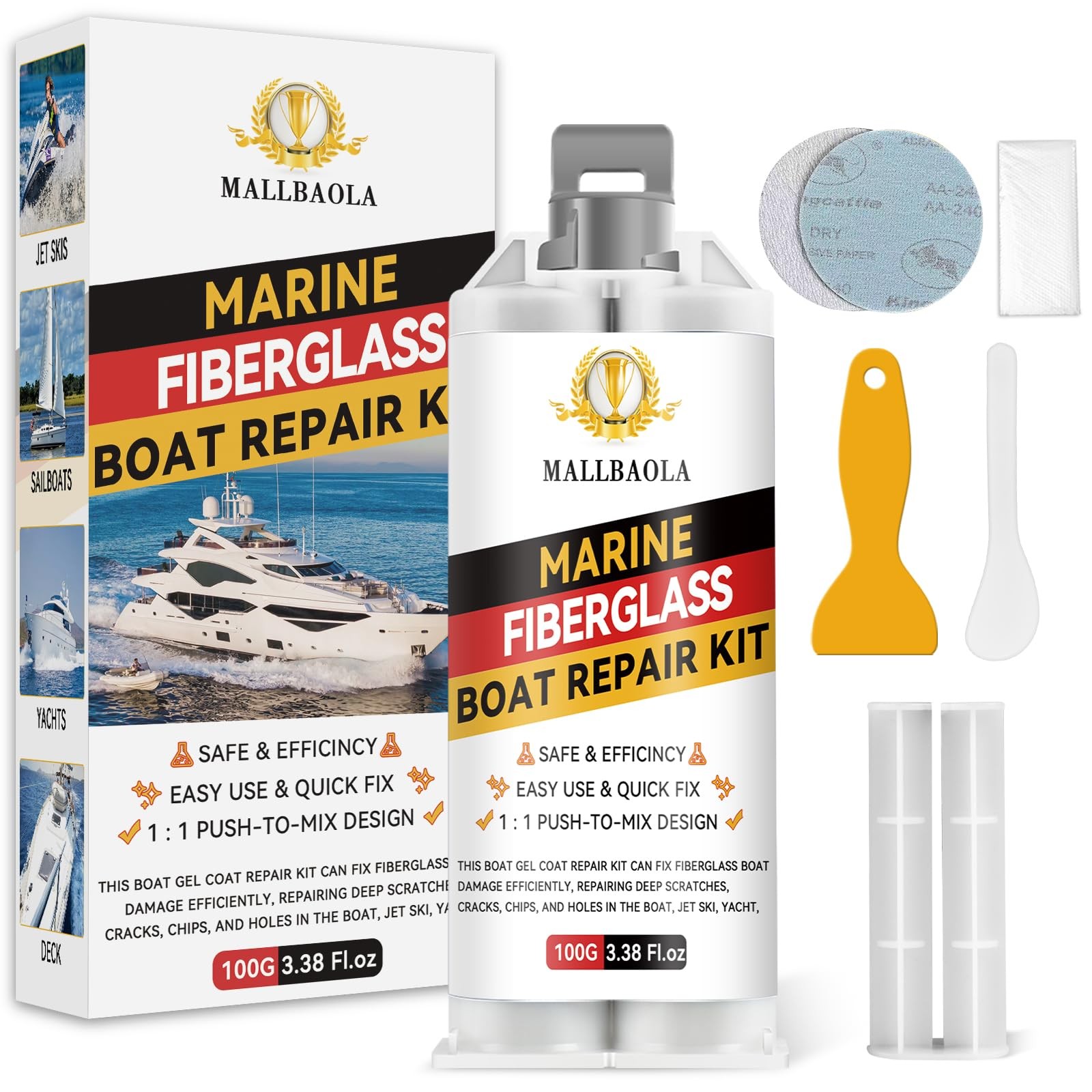 Marine Fiberglass Repair Kit for Boats, Gel Coat Repair Kit for Boats, Epoxy ...