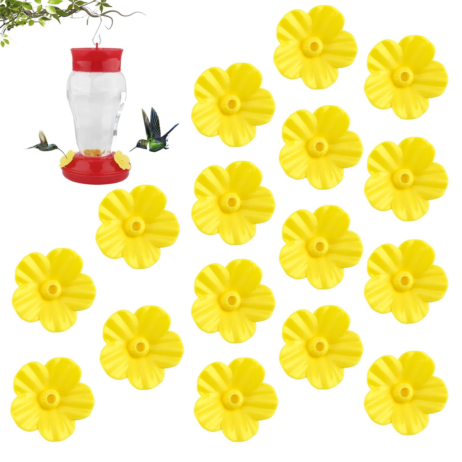 Hummingbird Feeder Replacement Parts - 16 PCS Yellow Flowers, 16pcs, yellow
