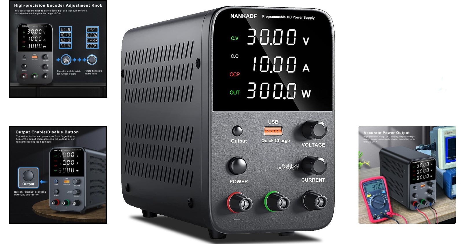 Compact 30V 10A Bench Power Supply with Encoder Knob & Overcurrent Protection