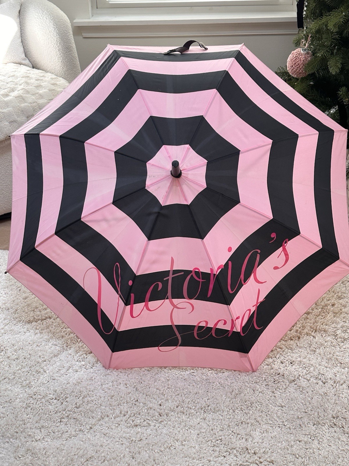 Victoria's Secret Signature Logo Pink/Black Full Size 36" Wide Parasol Umbrella