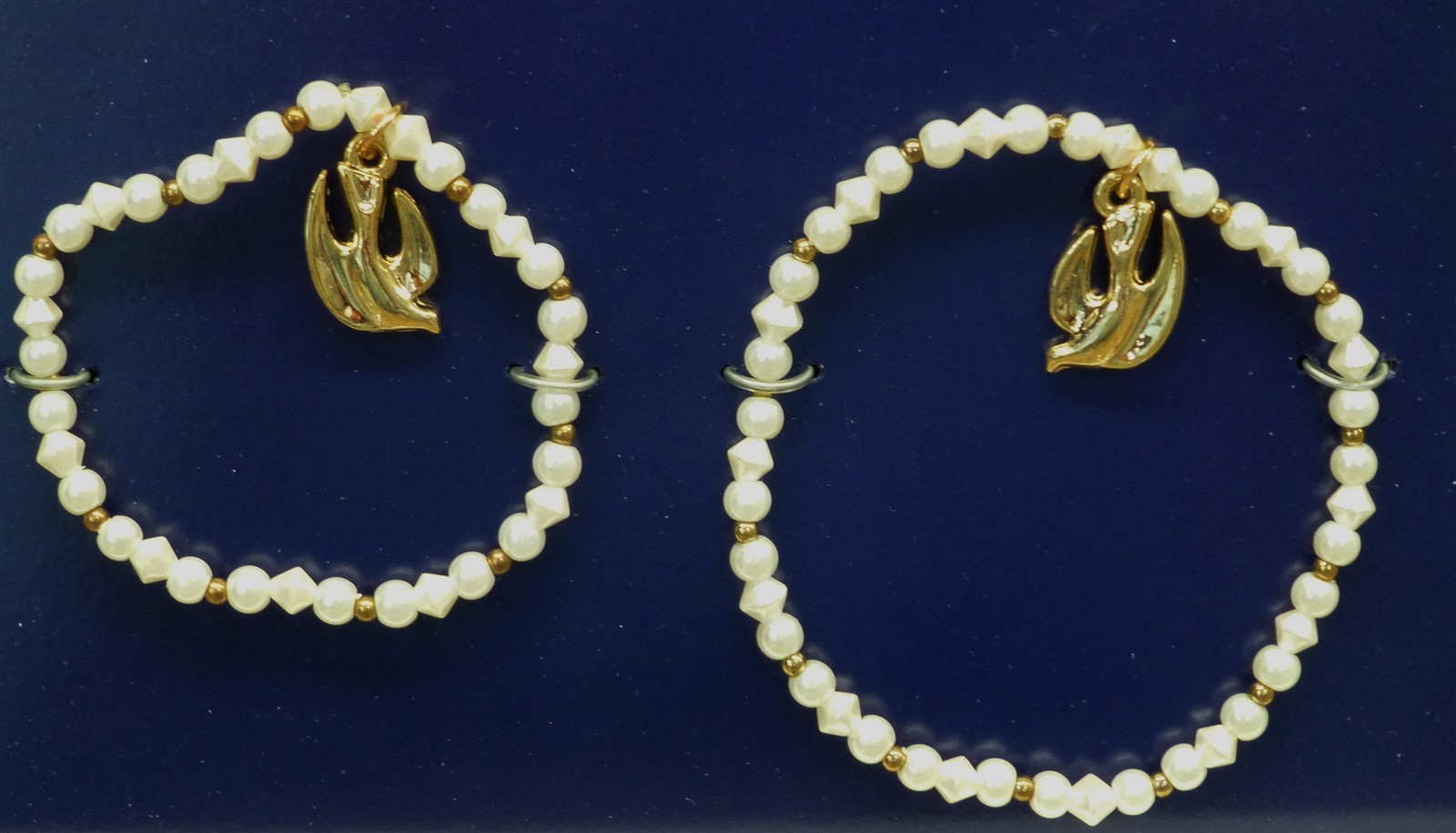 VTG NIB 2 pc Confirmation Bracelet & Anklet SET White Pearls w/Gold Doves Roman