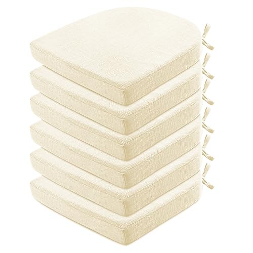 Chair Cushions for Dining Chairs 6 Pack - Kitchen Chair Pack of 6 Beige