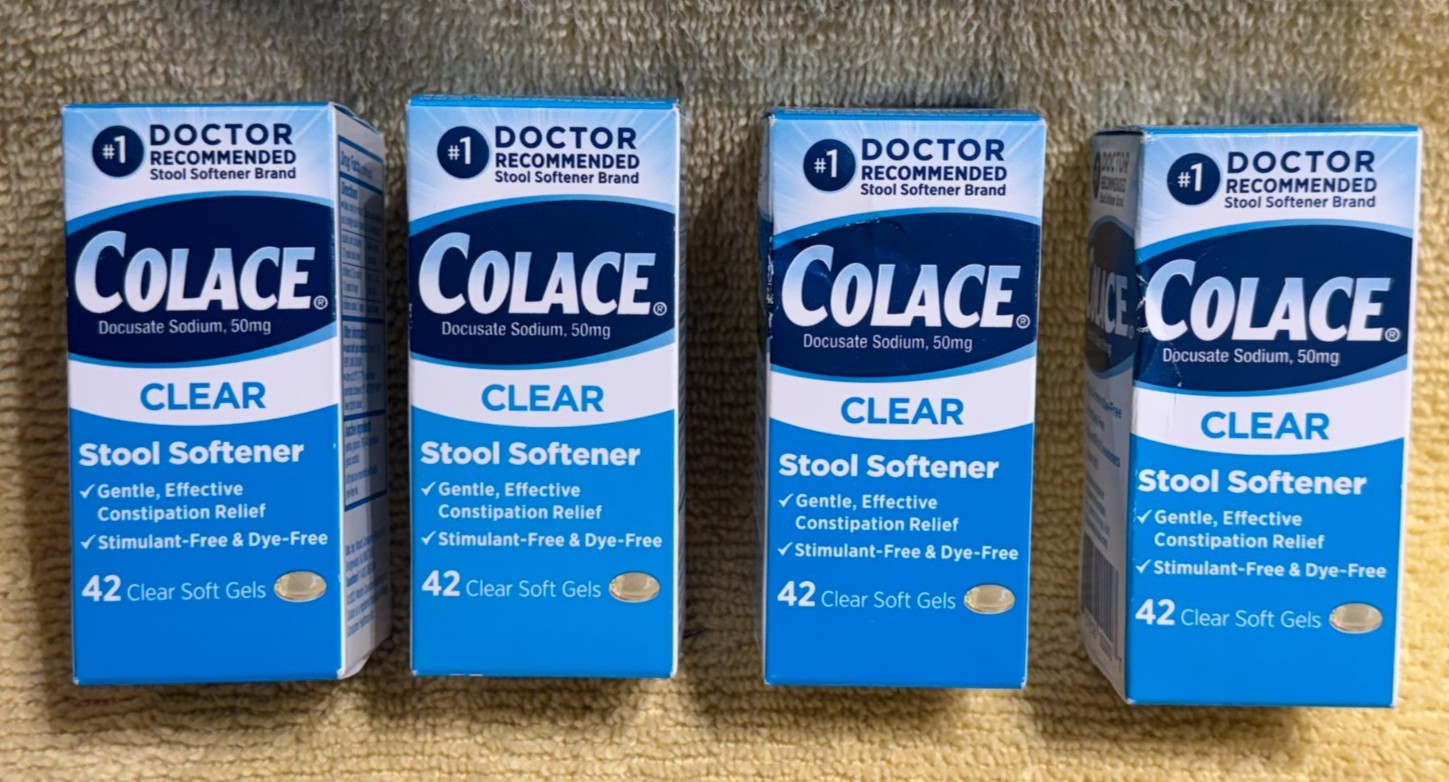 Colace Clear Stool Softener - 4 Boxes, 42 Softgels per Box, 168 Total, Exp 07/26