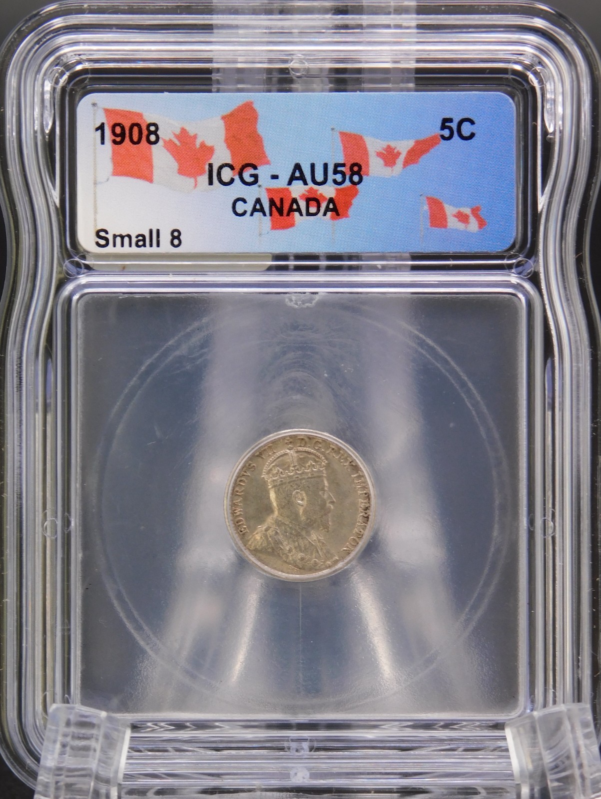 1908 SMALL 8 CANADA FIVE CENT ICG AU58 (BT1233)