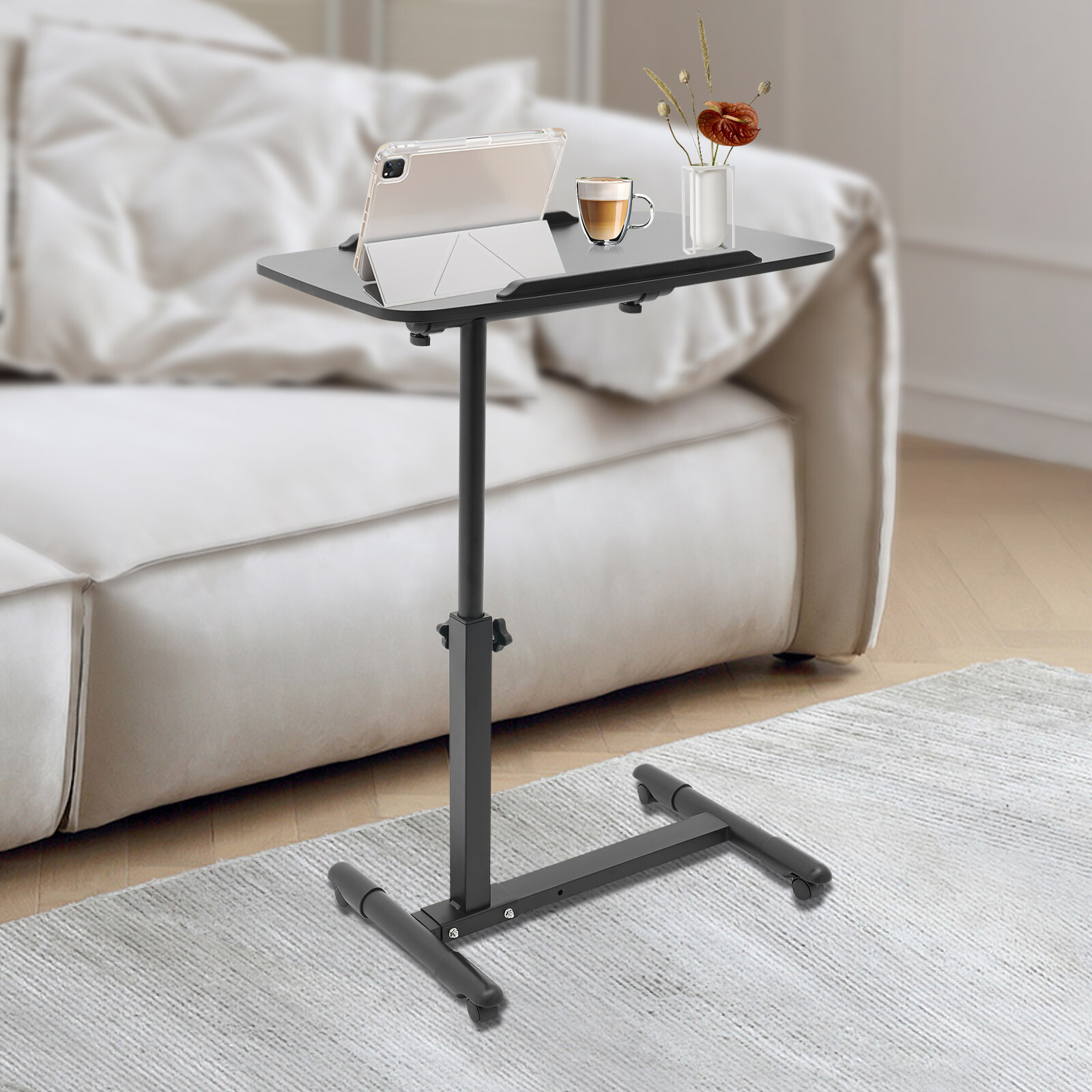 Adjustable Overbed Bedside Table with Wheels, Bed Desk, Over The Bed Table