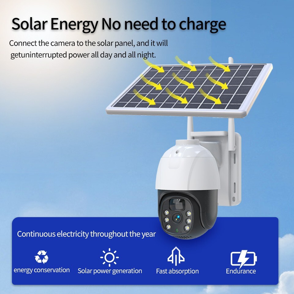 Sansco Wi-Fi Outdoor Solar PTZ 3MP Security Camera 2-Way Audio 385° PIR Wireless