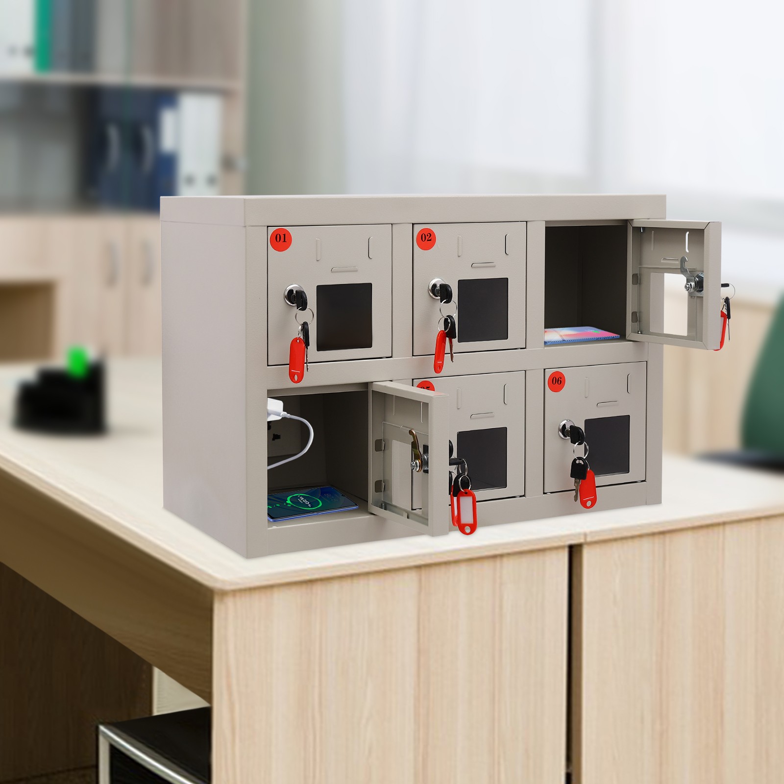 6-door Cell Phone Locker Phone Steel Locker Cell Phone Locker W/Charging Station