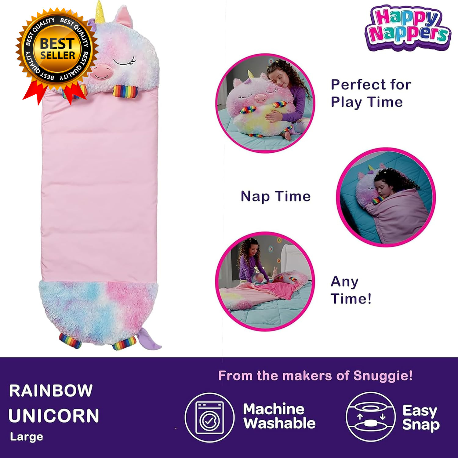 : Pillow & Sleepy Sack: Large - Rainbow Unicorn - 66 X 30, 2-In-1: Plush Animal