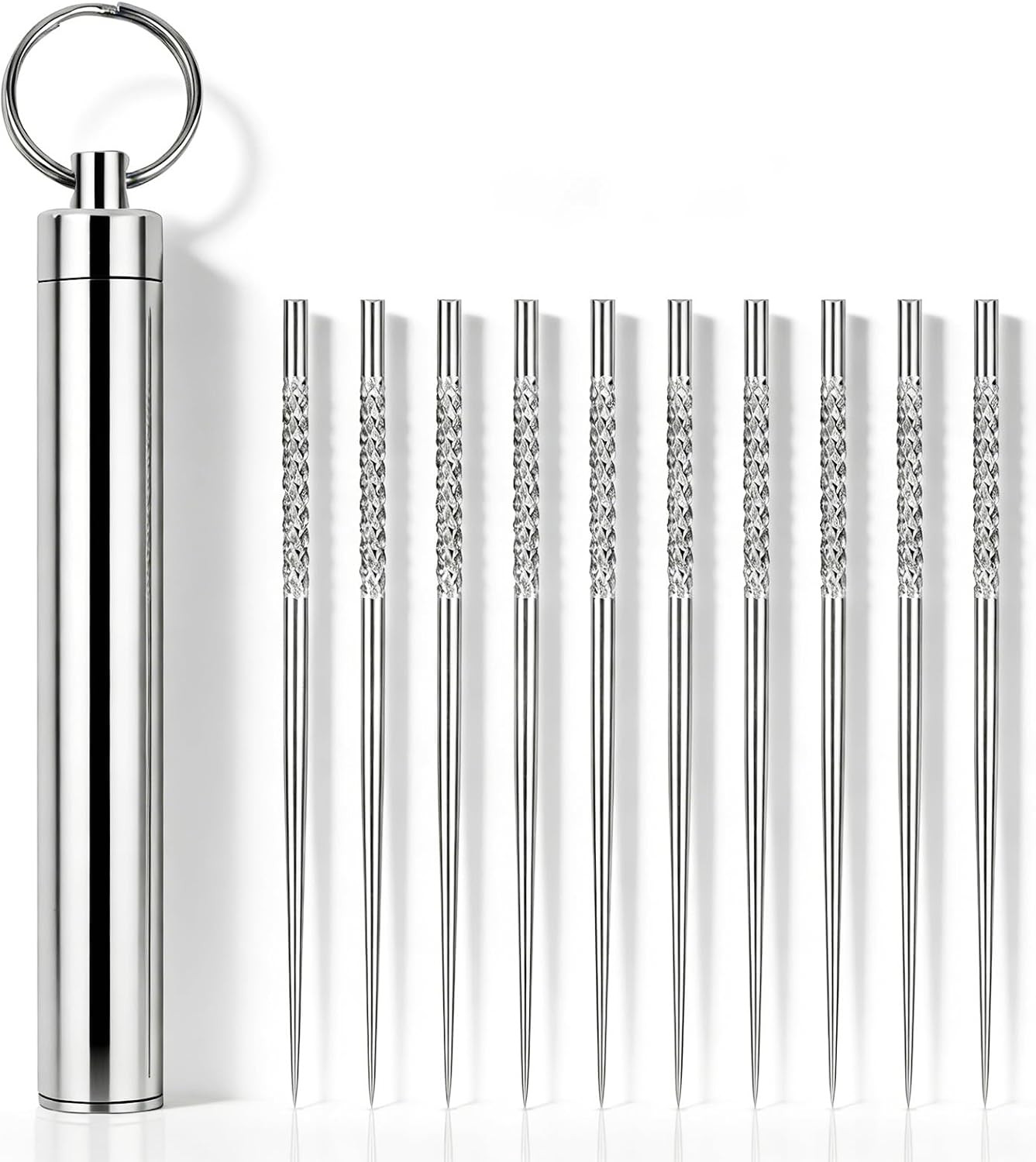 10 Pcs Reusable Metal Toothpick with Waterproof Case, Portable Stainless Stee...