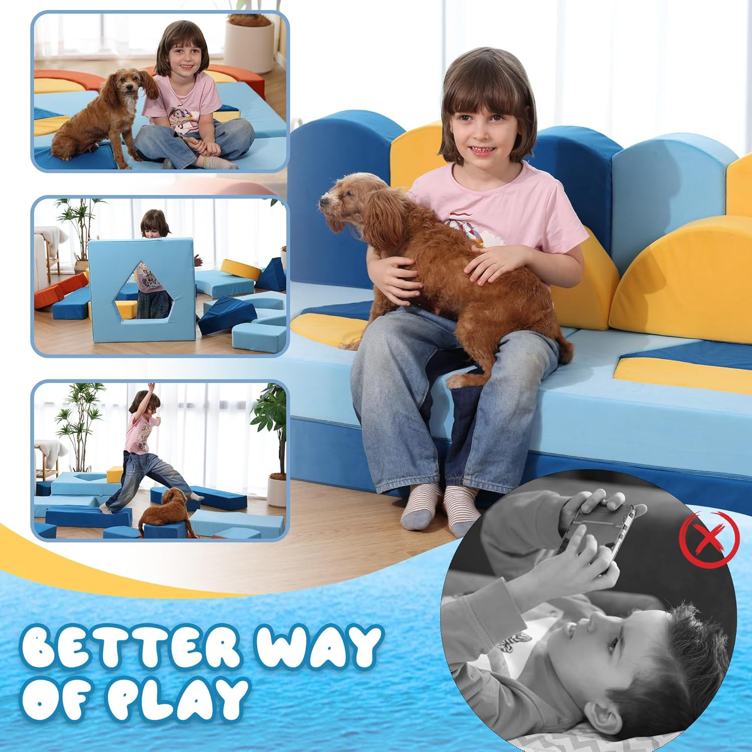 22Pcs Modular Kids Play Couch for Toddler - Kids Sofa Bed for Playroom, Converti
