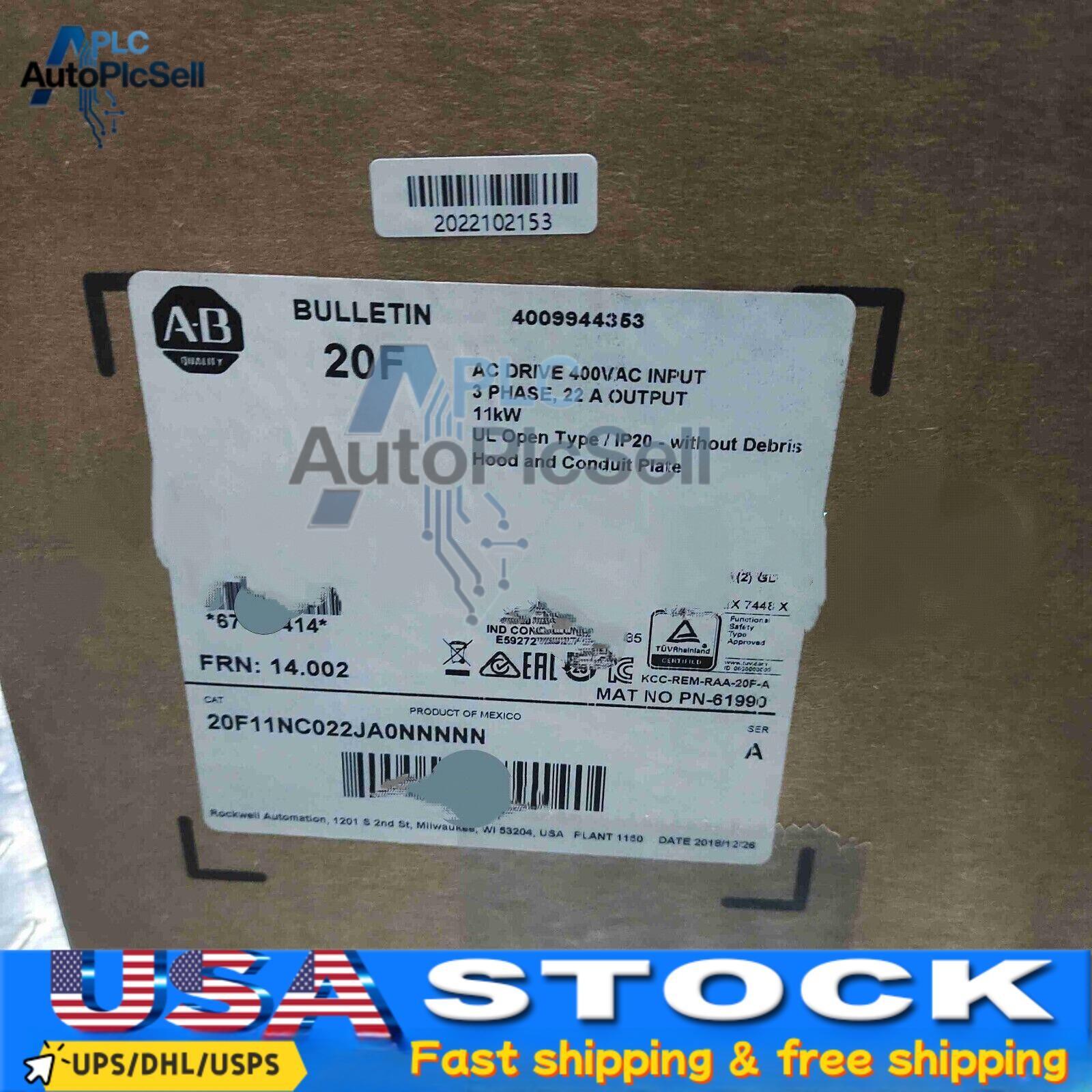 New AB 20F11NC022JA0NNNNN PowerFlex Air Cooled 753 AC Drive US Free Tax