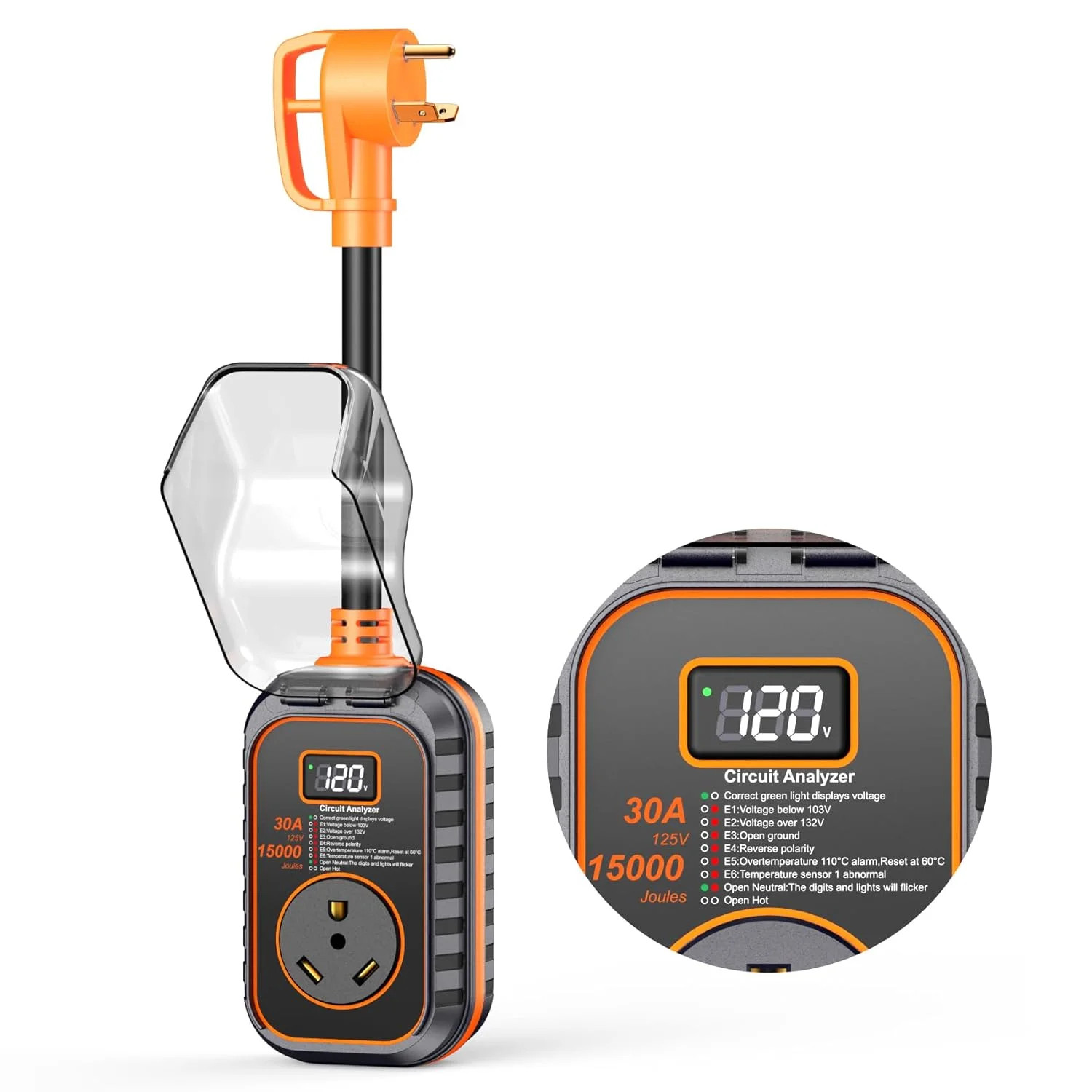 GEARGO 𝟐𝟎𝟐𝟔 𝐍𝐄𝐖 30 Amp RV Surge Protector, 15000J RV Circuit Analyzer wit