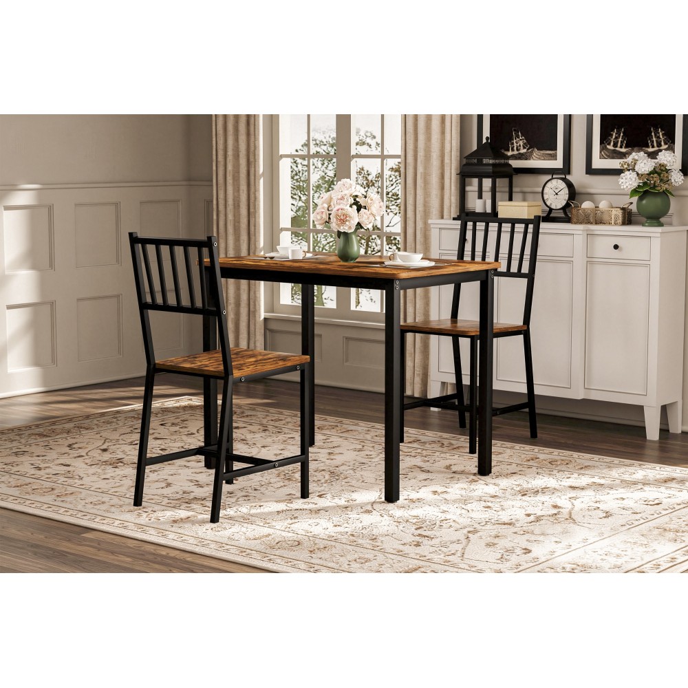 35" Dining Table with 2 Chairs, Industrial Kitchen Counter Set, Rustic Brown