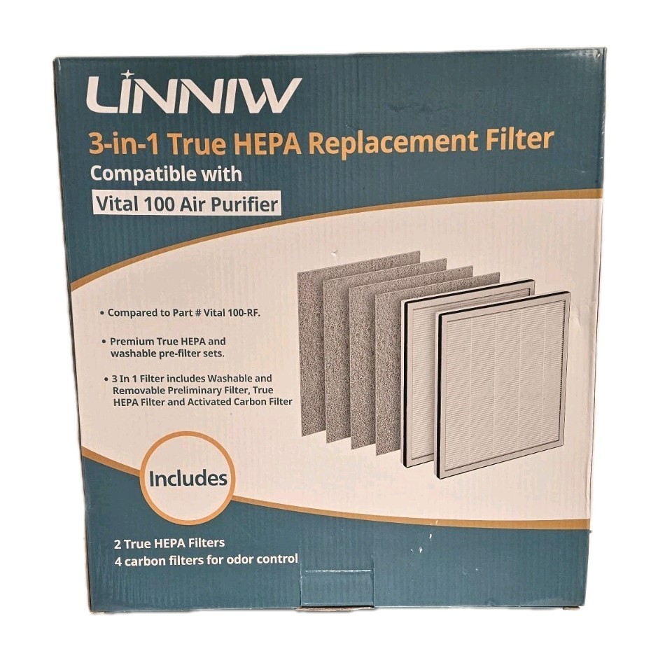 Linniw True HEPA Replacement Filter For Levoit Air Purifier Vital 100 - 2 Pack