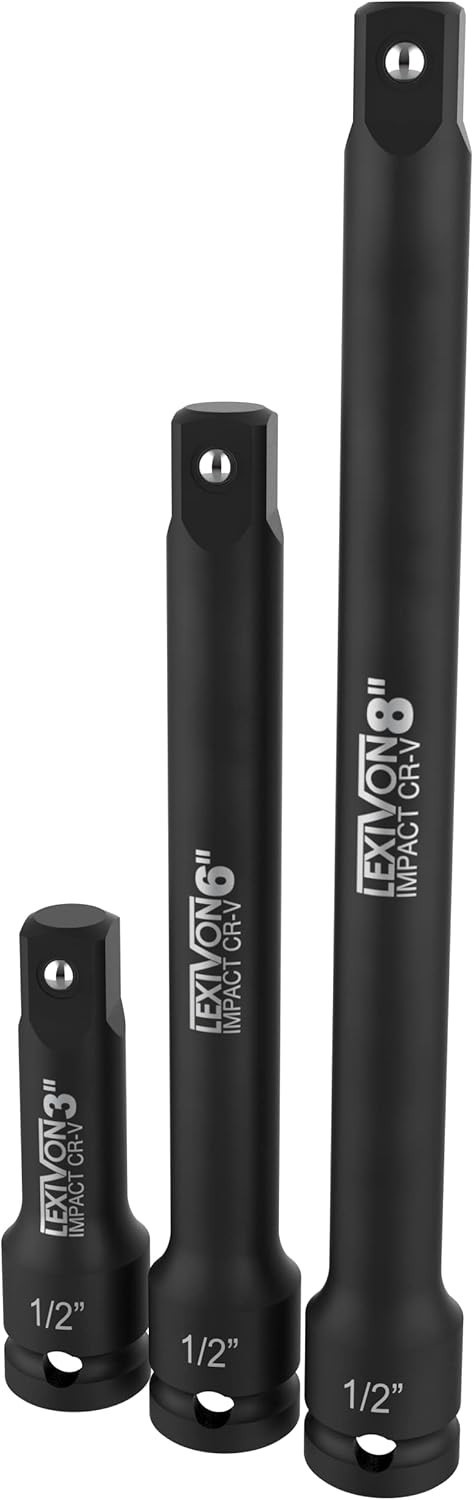 LEXIVON 1/2-Inch Drive Impact Extension Bar Set,Cr-V, 3-Piece, 3" 6" & 8" LX-115