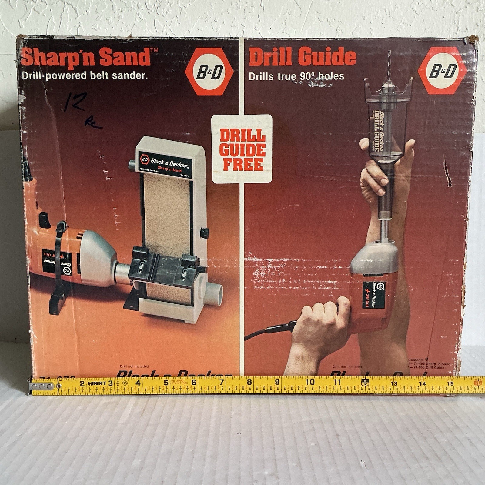Vintage Black & Decker Sharp n Sand Drill Powered Belt Sander & Drill Guide NOS