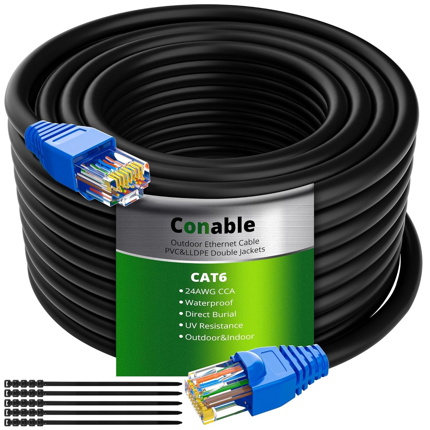 Cat6 Outdoor Ethernet Cable 200ft, Heavy Duty Double Jackets Internet 200 FT
