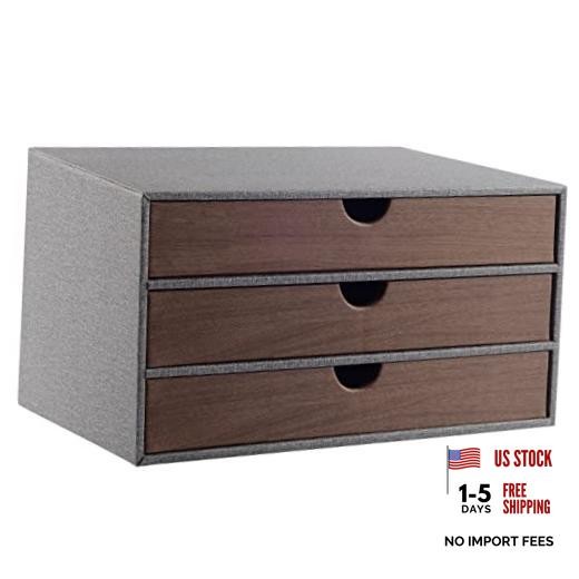 Cloth-effect Faux Leather Desk Organizer File Cabinet Executive Office Grey