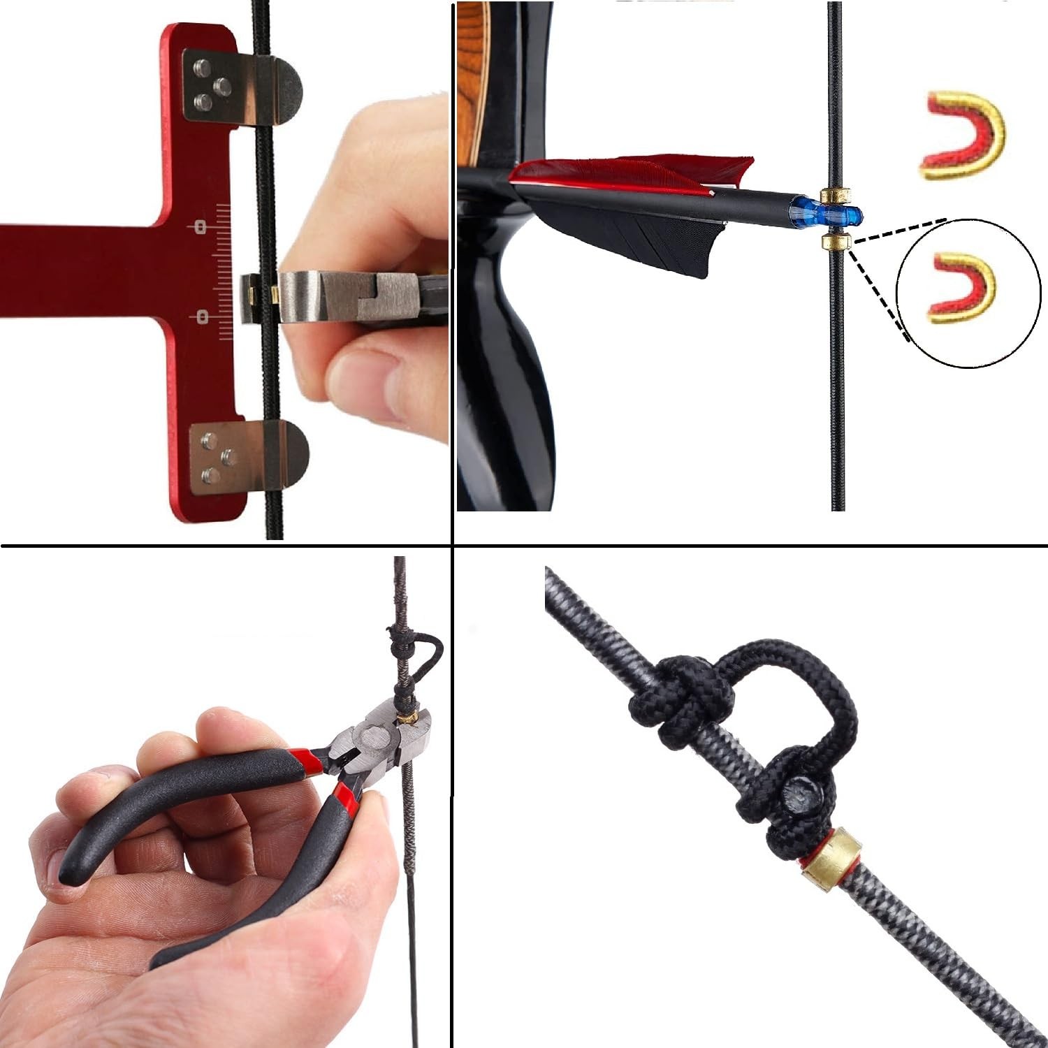 AHOSOUTLY Archery Bow String Nocking Points Set with T Square Ruler Black