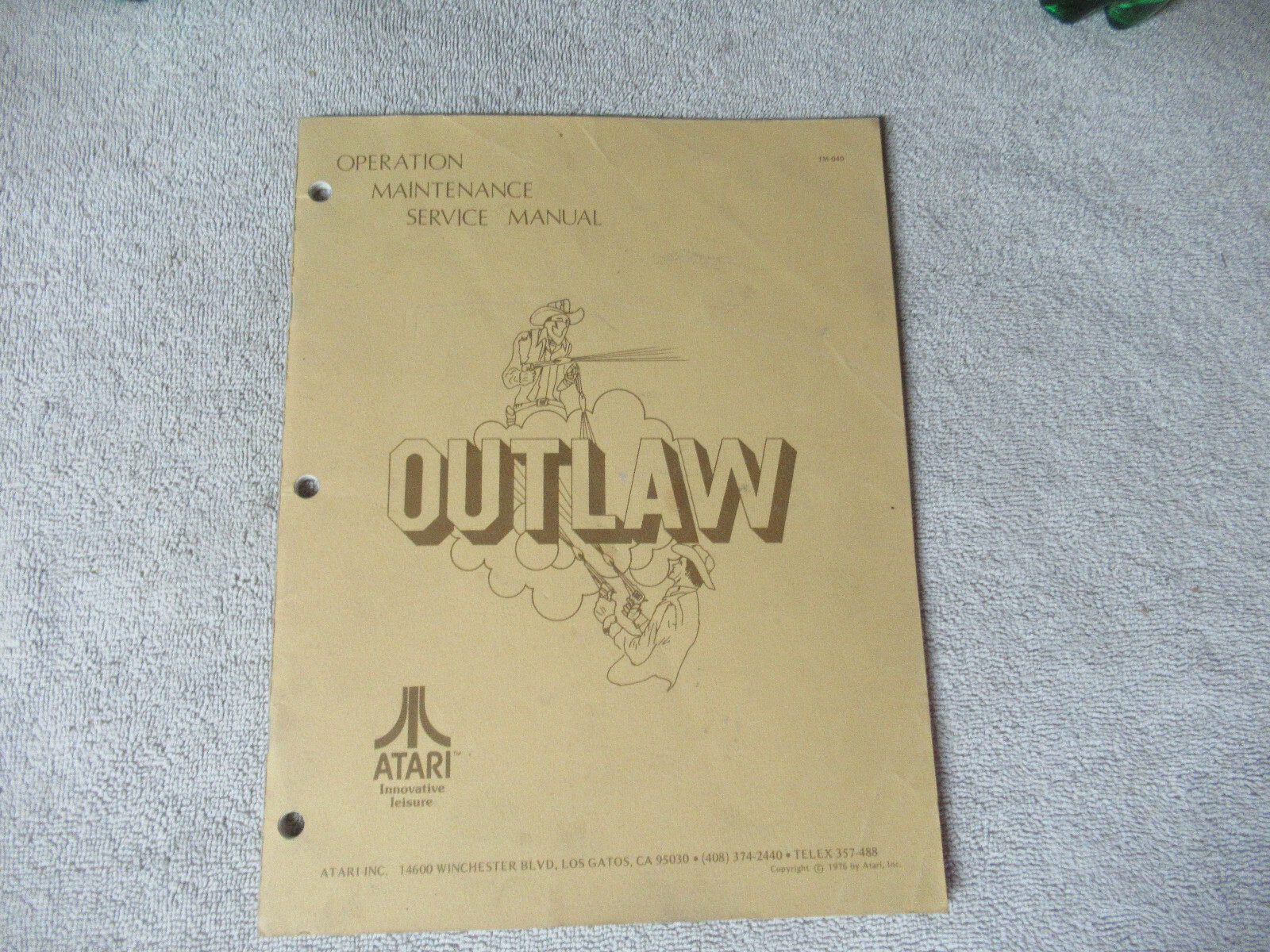 Original factory OUTLAW  ATARI    arcade video game manual