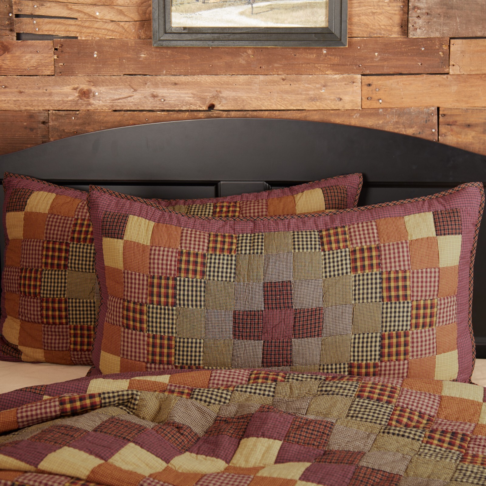 Heritage Farms Standard/King Sham Country Farmhouse Burgundy Mustard Black