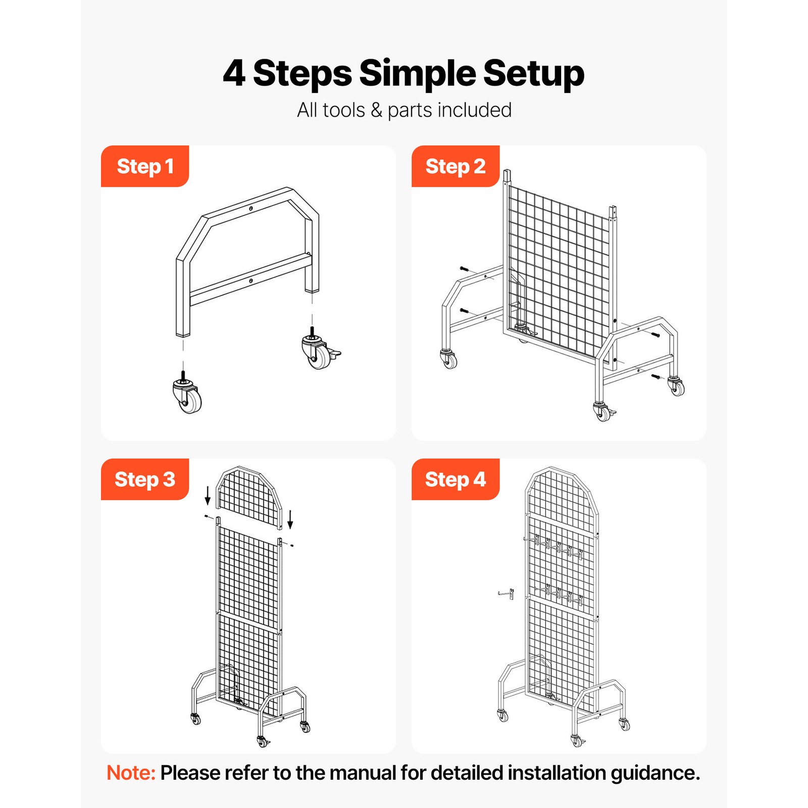 Uimoso 2-Pack Grid Wall Panels 1.9 x 5.4ft Wire Display Rack with Wheels & Hooks