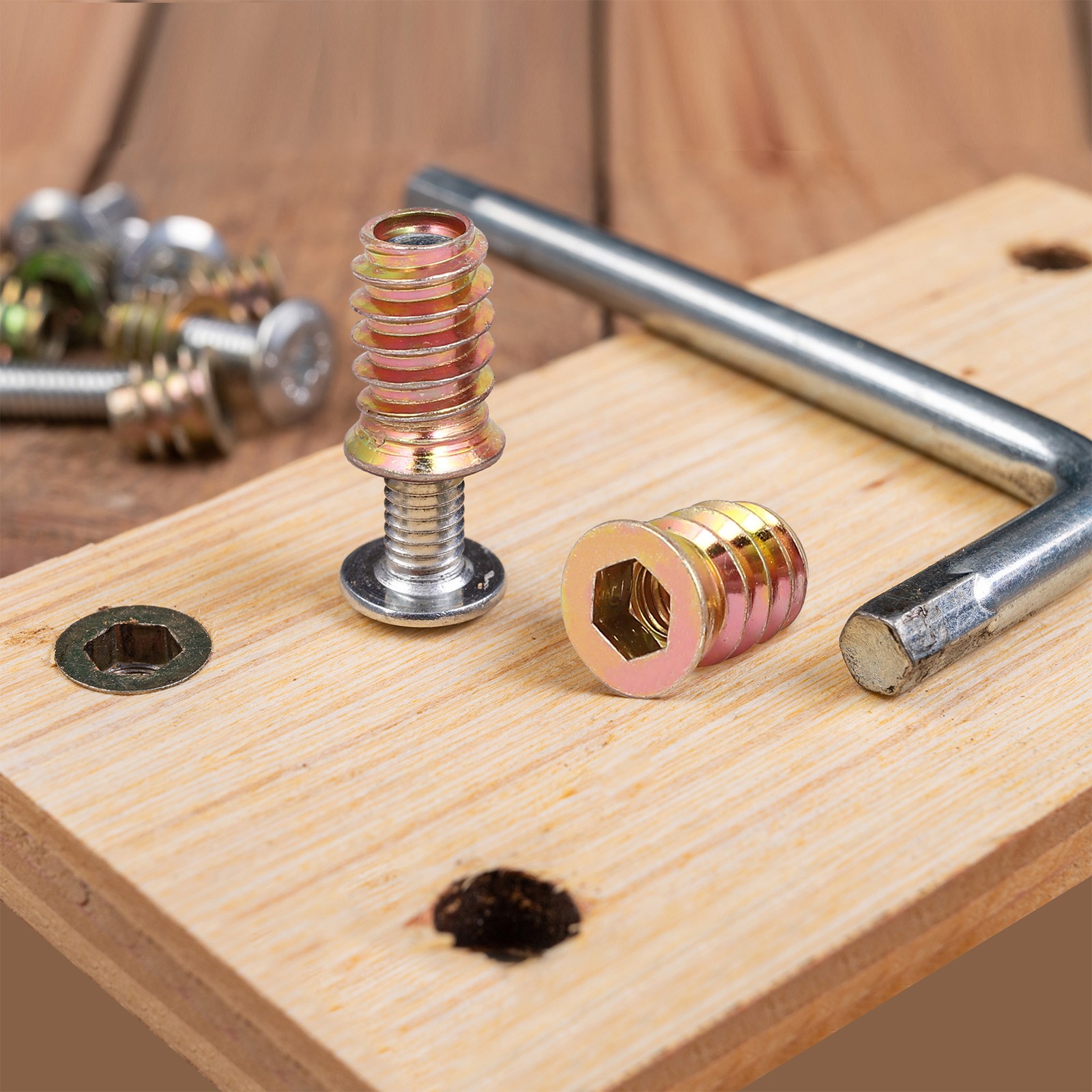 12Pcs Threaded Inserts Nuts, M5x12mm Hex Socket Drive Nut Inserts for Wood