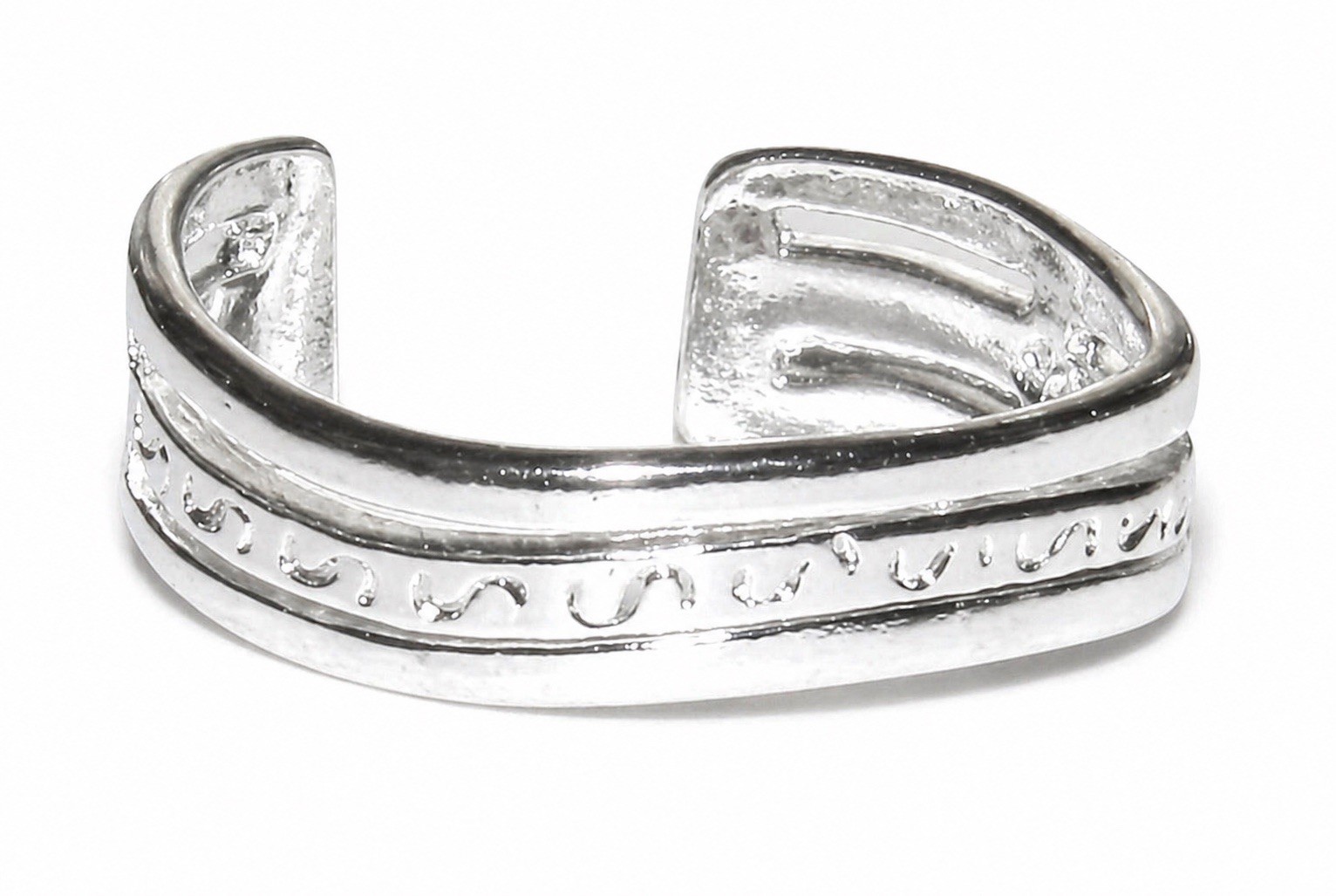 Adjustable Rhodium Plated Silver Wavy Scrollwork Toe Ring