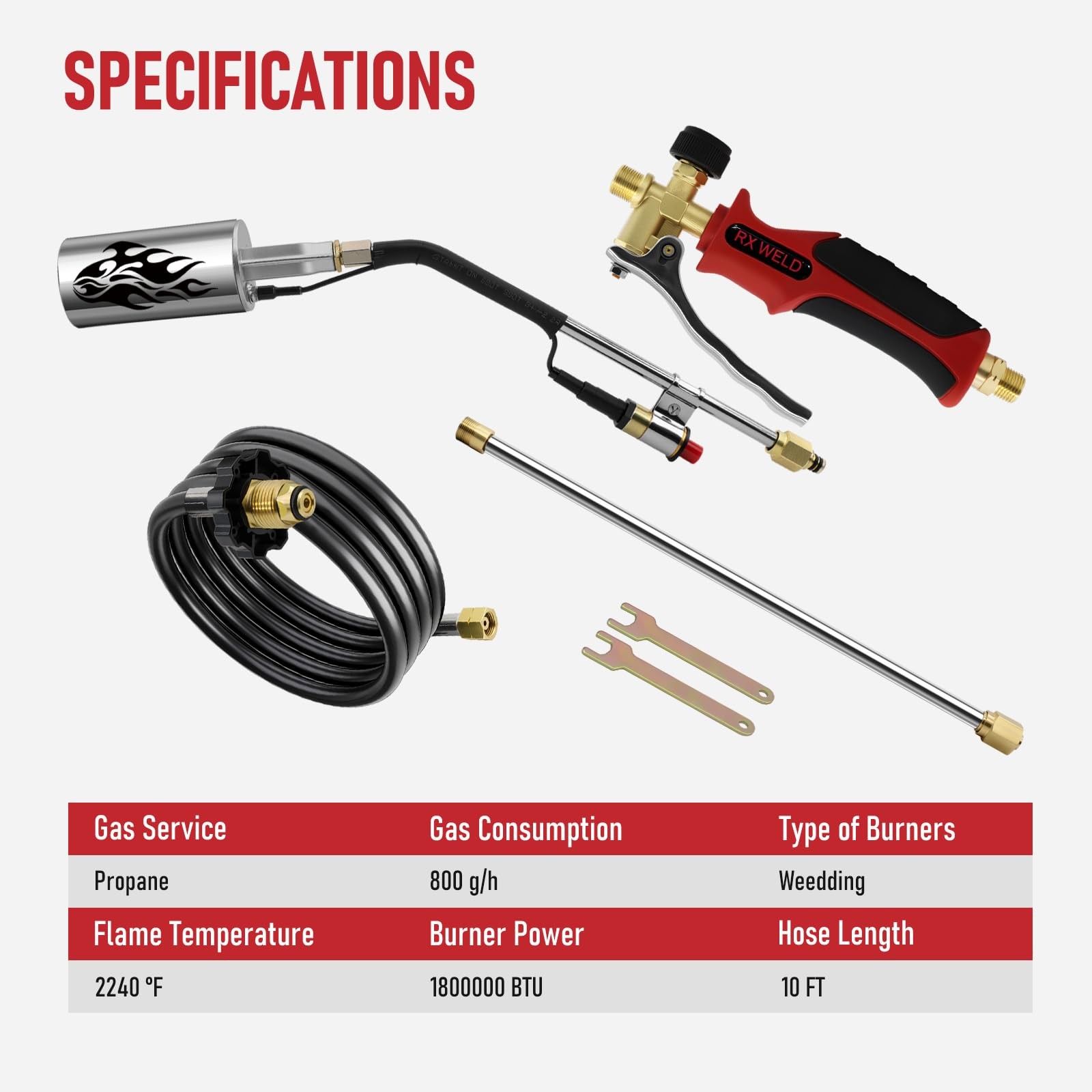 Propane Weed Torch - High Output 1,800,000 BTU with 10FT Hose, Flame Control ...