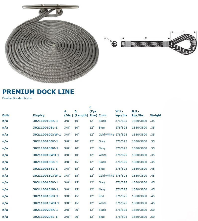 Sea-Dog Premium Dock Line, 3/8" x 25', Blue, 302110025BL-1