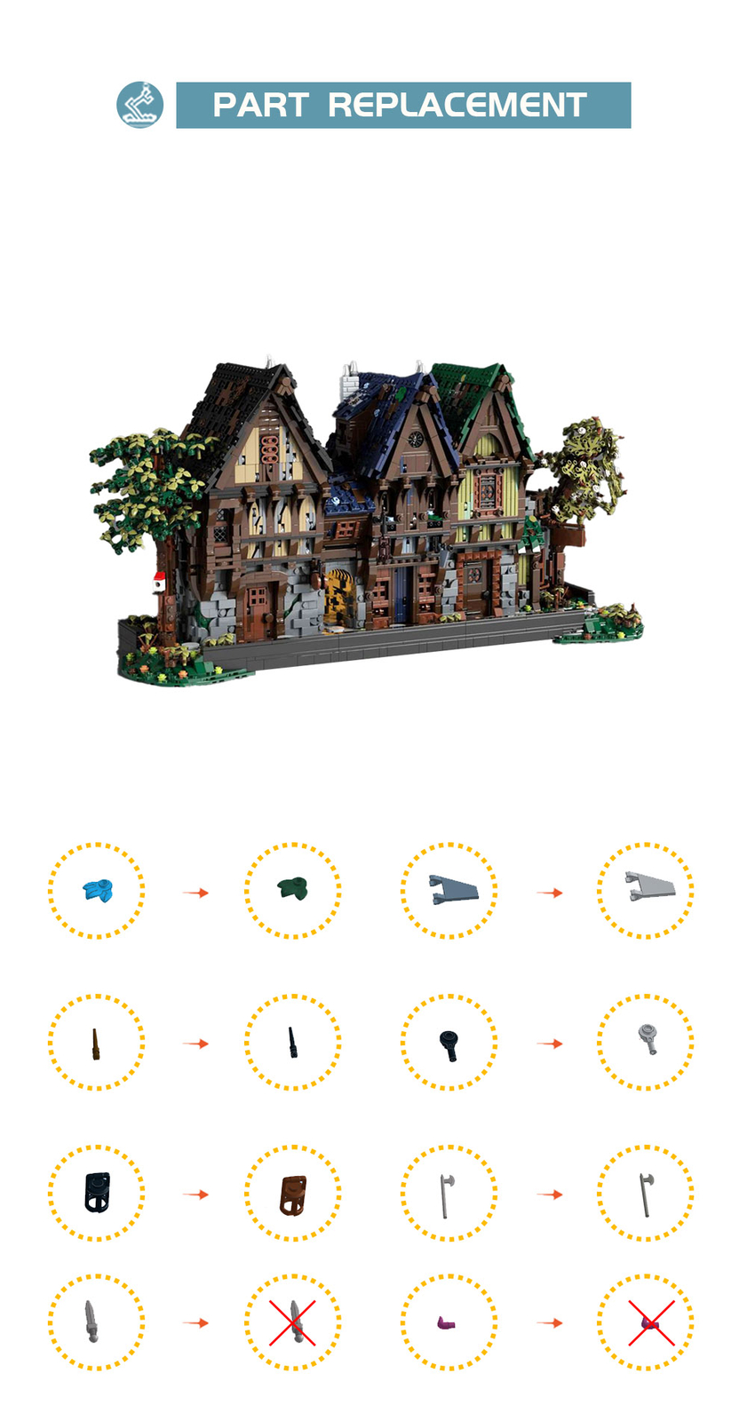 Medieval Modular Street Building Blocks Set DIY Model MOC Bricks Toys Collection