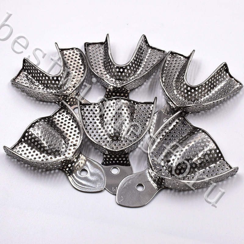 6pcs/Pack Dental Autoclavable metal Impression Trays Stainless Steel Upper Lower