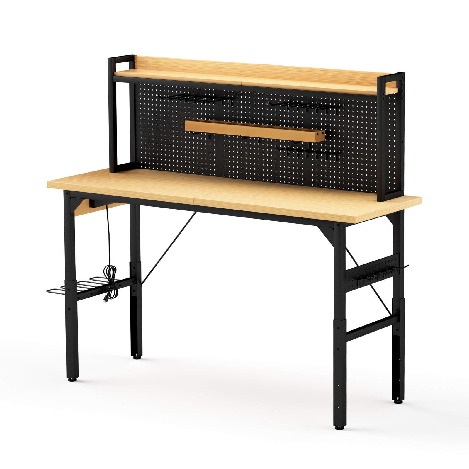 Heavy Duty Adjustable Workbench w/Pegboard, Wheels, 1600lb Capacity, AC Outlet