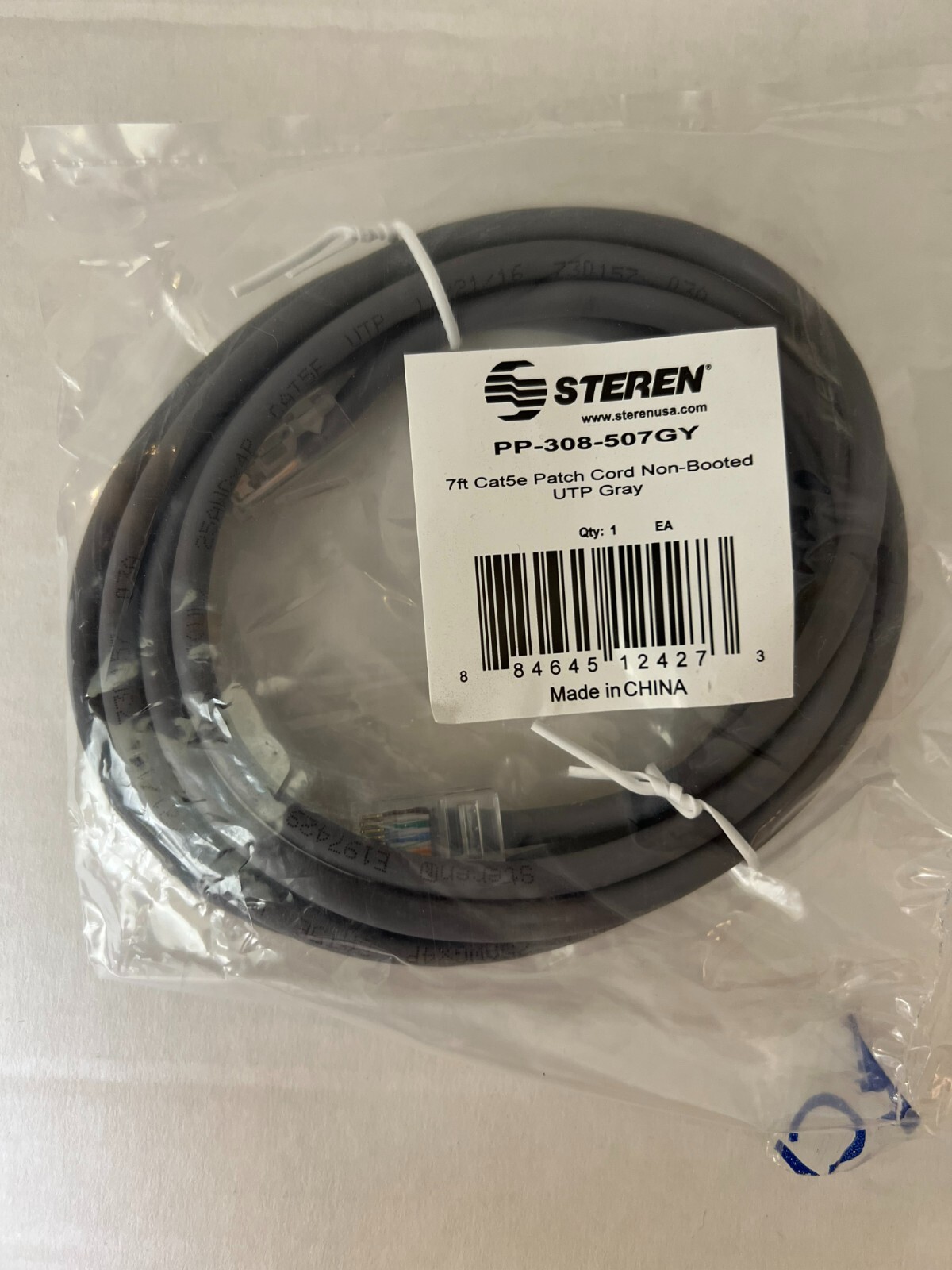 New Steren 7' ft Cat5e Patch Cord Non-Booted UTP Gray PP-308-507GY NEW