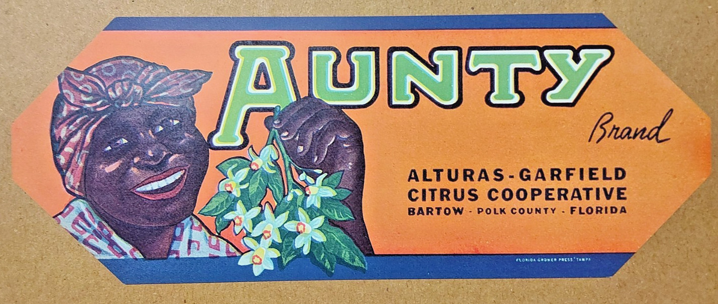 Aunty Brand Vintage Florida Citrus Crate Label, WOMEN, AN ORIGINAL LABEL
