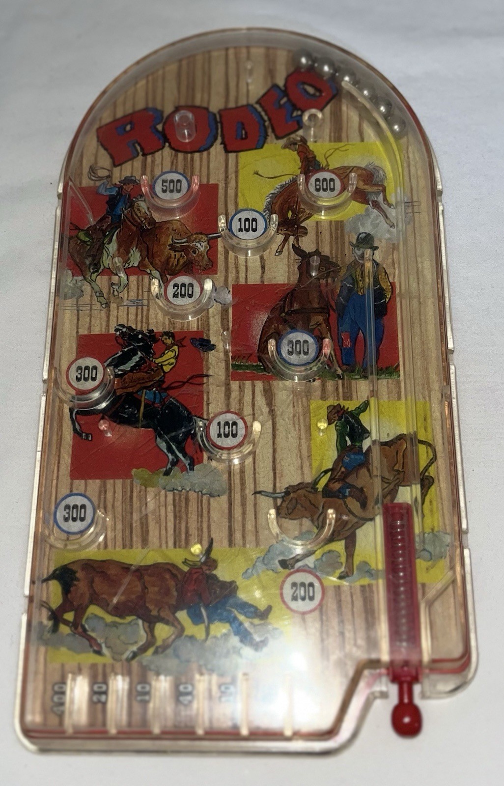 Rodeo Pinball Game - Metal & Plastic Handheld Pinball 2007 Schylling - WORKS