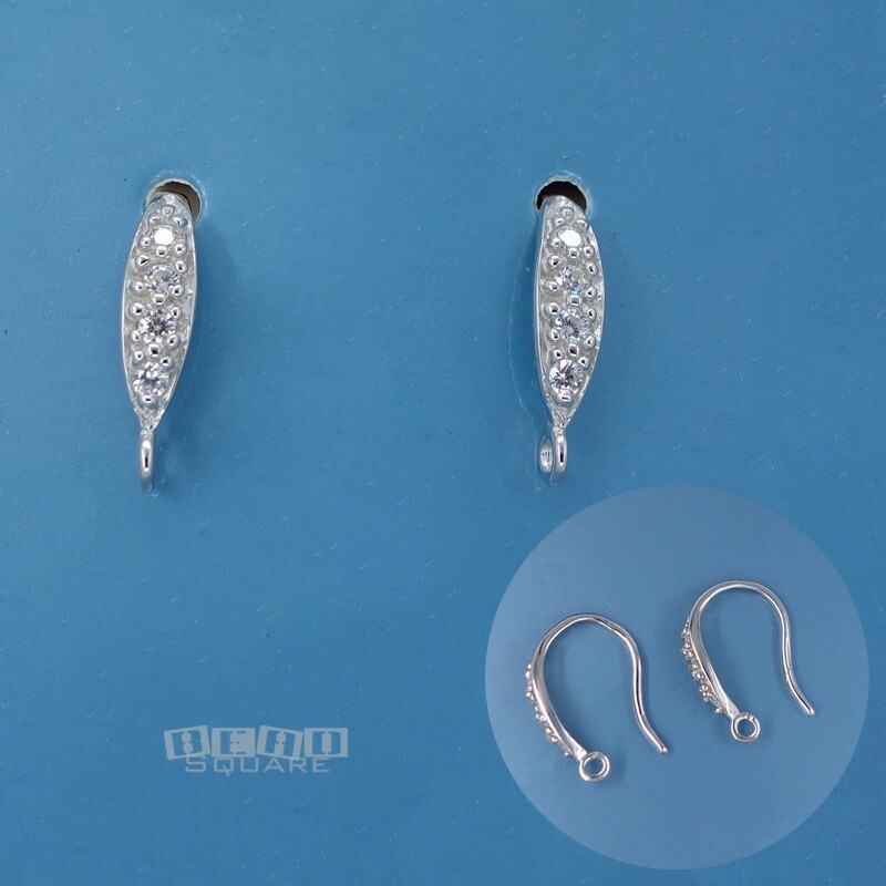 2 Sterling Silver CZ Crystal French Hook Ear Wire Earrings w/ Open Loop #33505