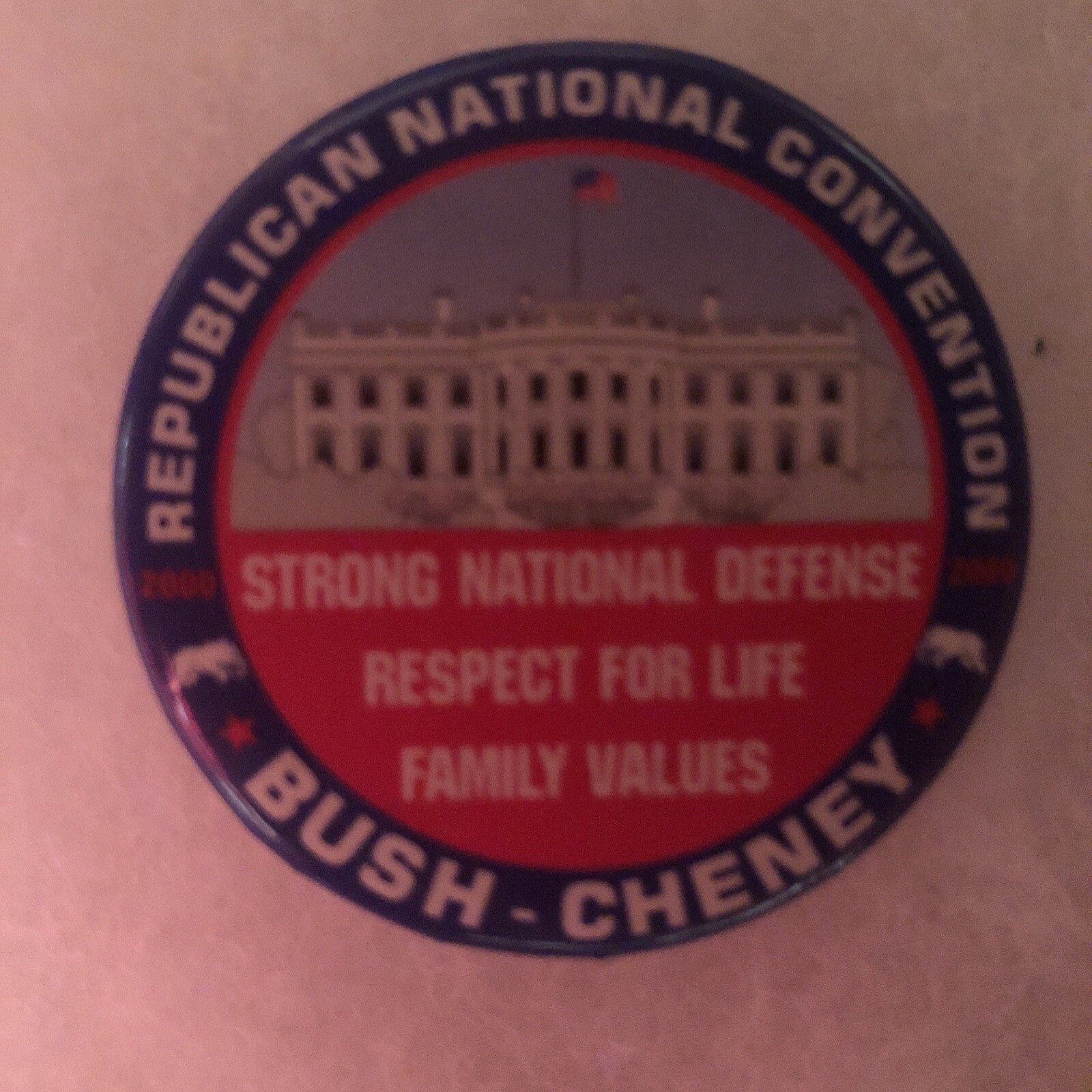 RNC Strong Defense Respect Life Family Values Bush Cheney  1 3/4” pinback button
