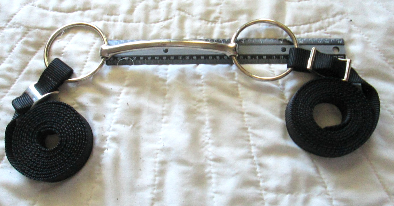 6" ENGLISH LOOSE RING  & MULLEN MOUTH BITS W/FLAT BLACK NYLON SPLIT REINS