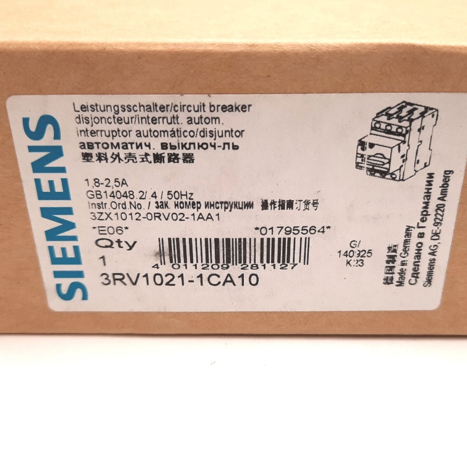 Siemens 3RV1021-1CA10 1PC New Circuit Breaker 3RV10211CA10 Fast delivery