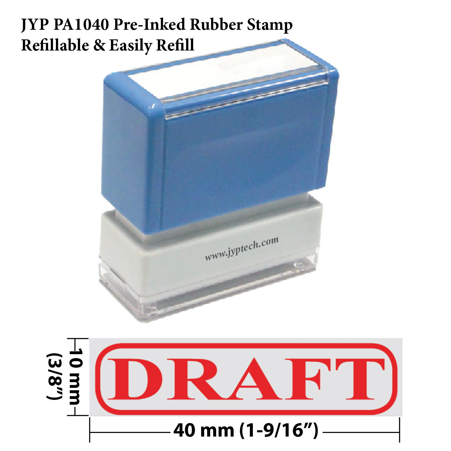 Draft w. Frame -  JYP PA1040 Pre-Inked Rubber Stamp (Red Ink)