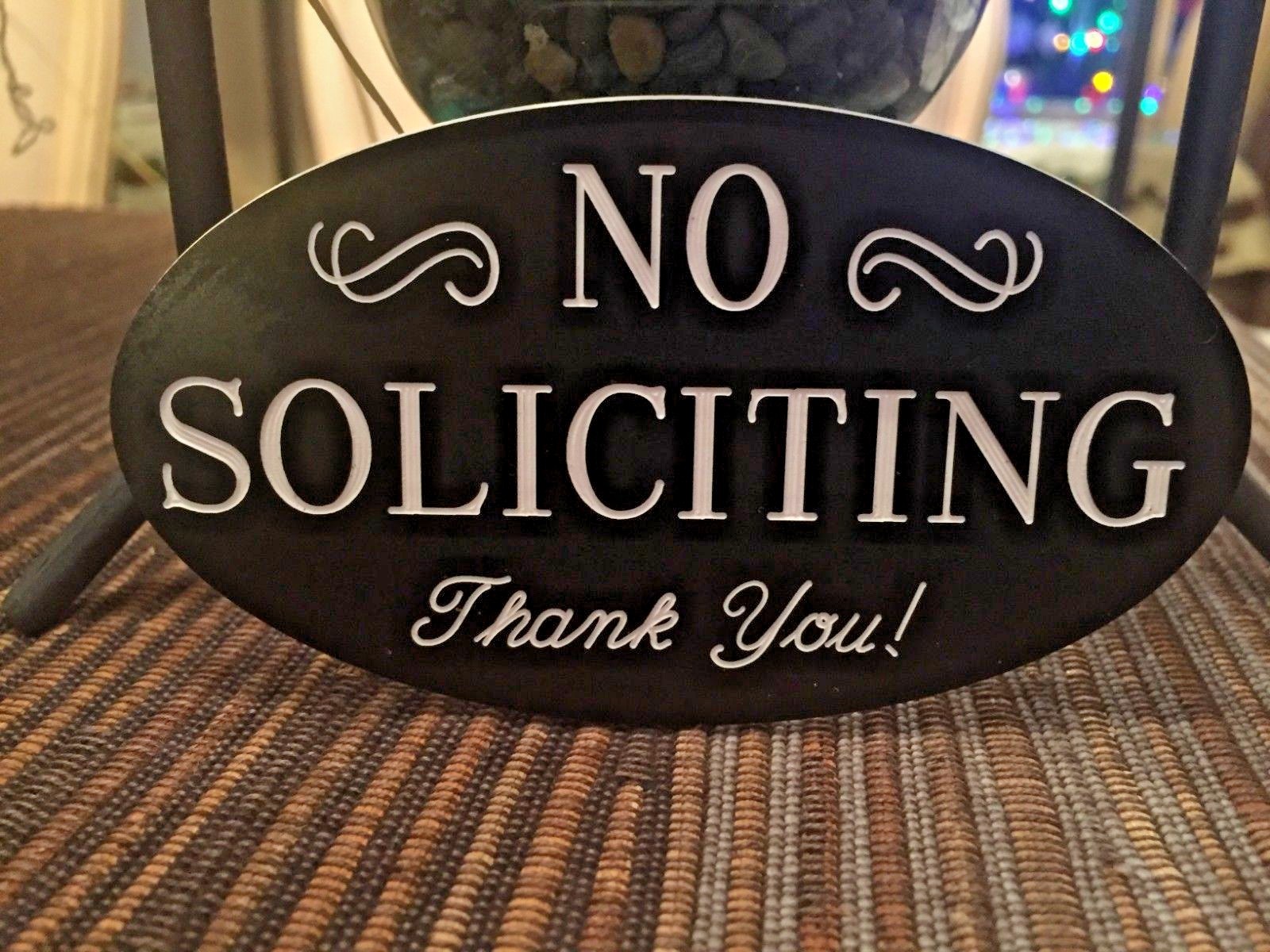 No Soliciting Home Door Plaque Sign Deep Engraved Oval Shape Warning Solicitors
