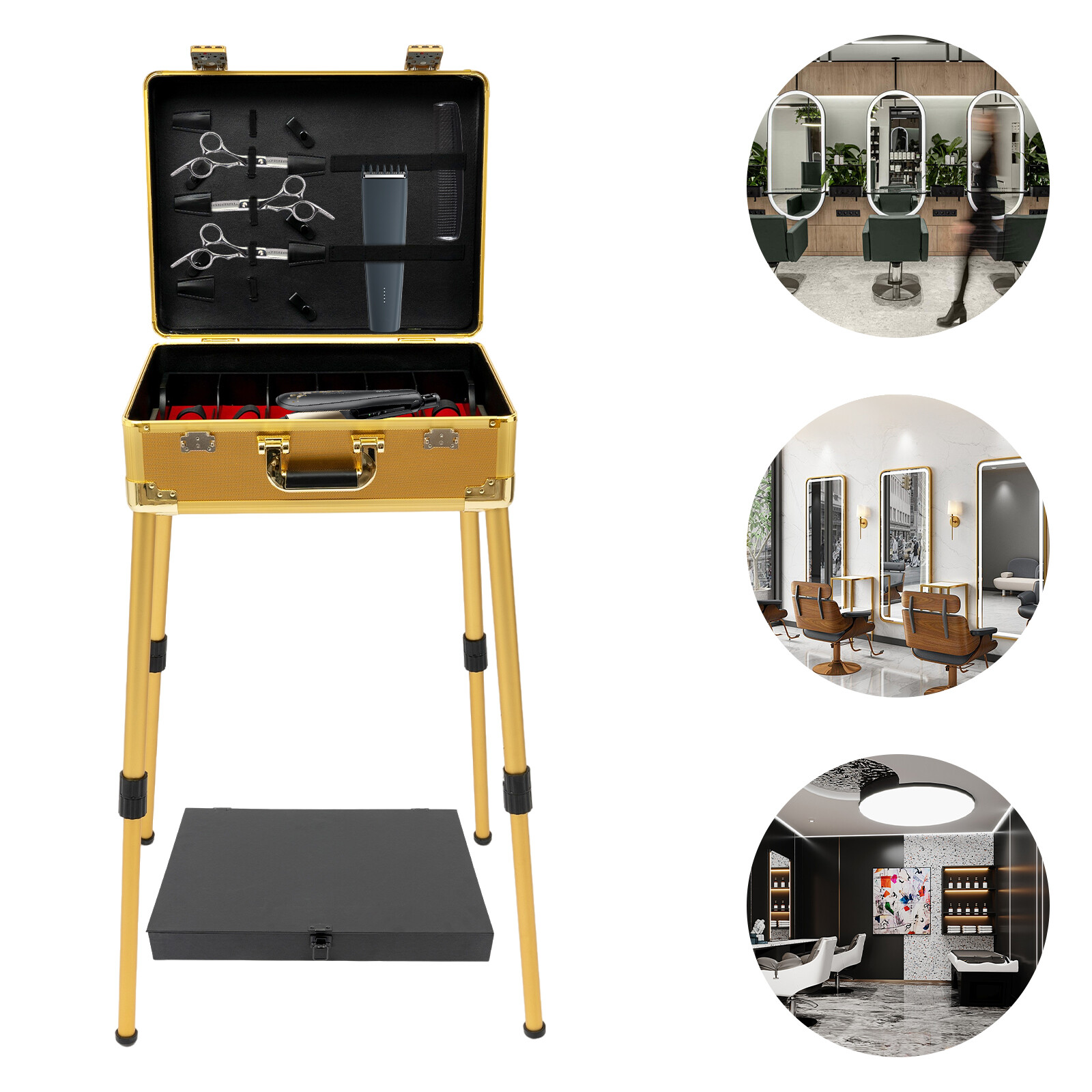 Barber Case Mobile Barber Station Professional Barber Toolbox with Gold Stand US