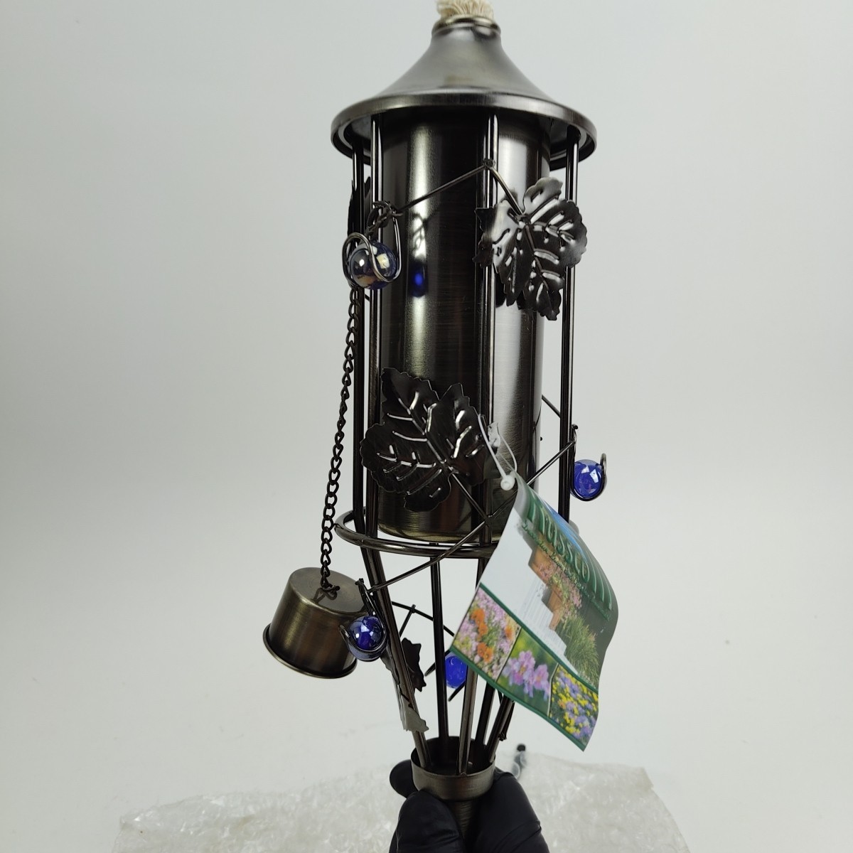 Vintage Russco III Garden Torch with Antique Copper Finish with Leaves & Marbles