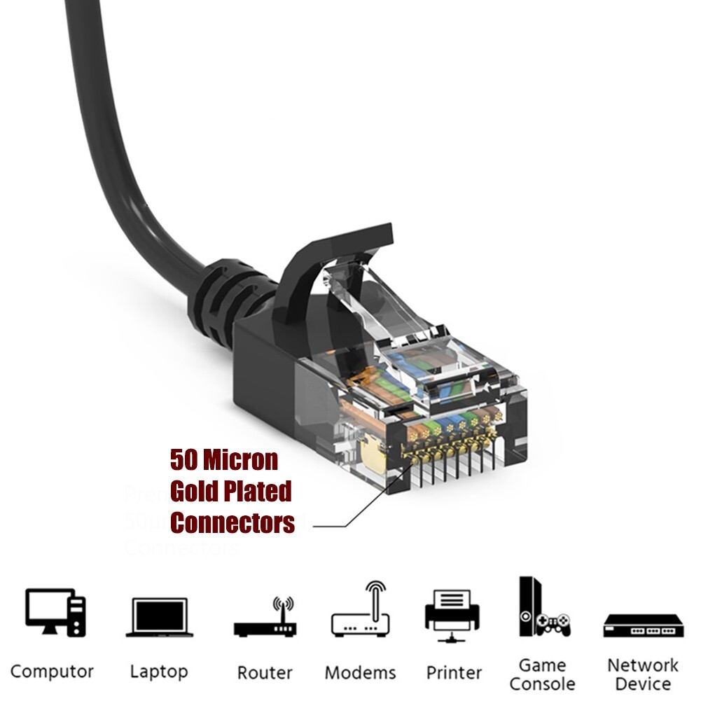 7FT Cat6A RJ45 Slim Ethernet LAN Network Patch Cable UTP Gold 28AWG Copper Gray