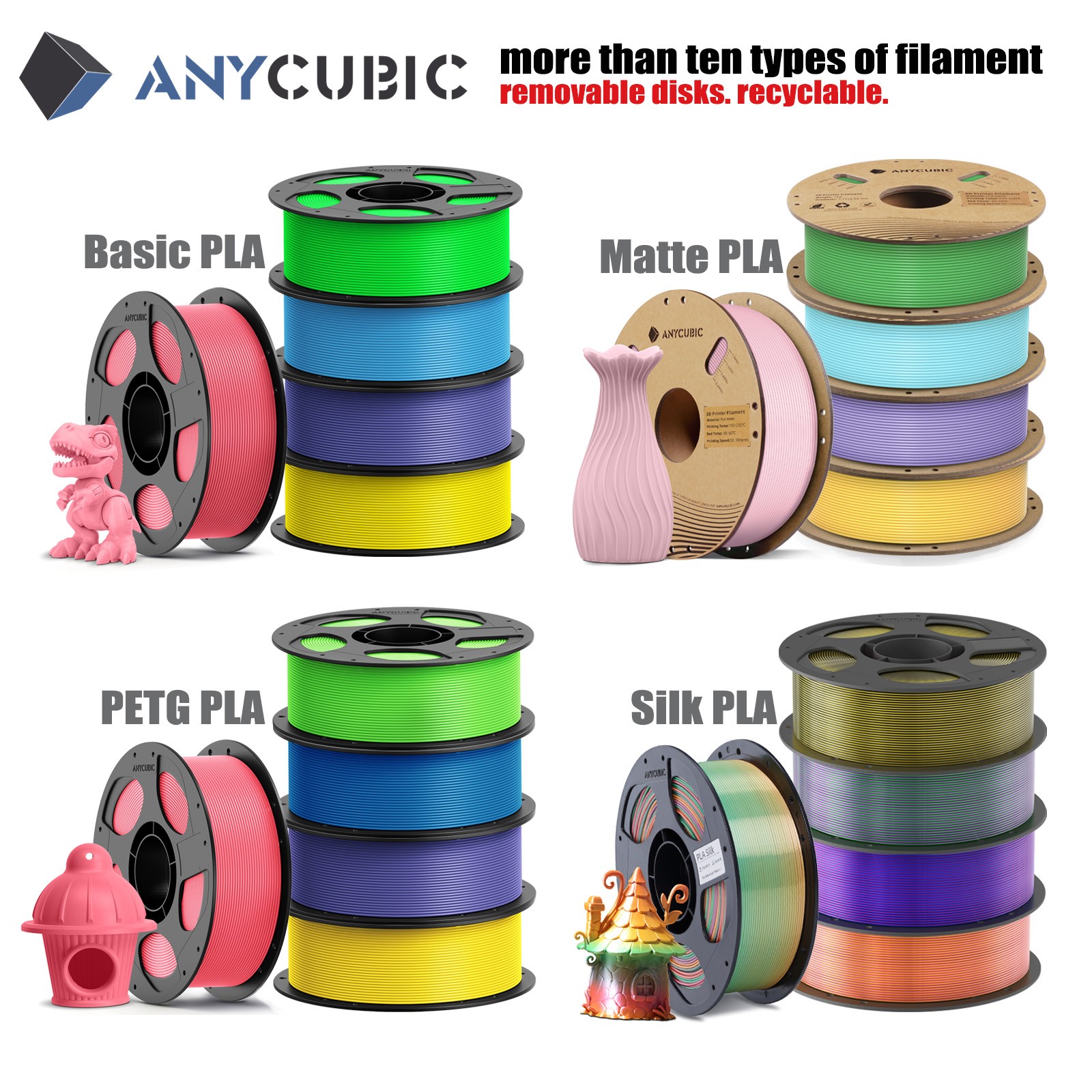 [Buy 5 PAY 3] ANYCUBIC PLA+/ PETG/ Silk/ Matte/ ABS / TPU 3D Filament Lot