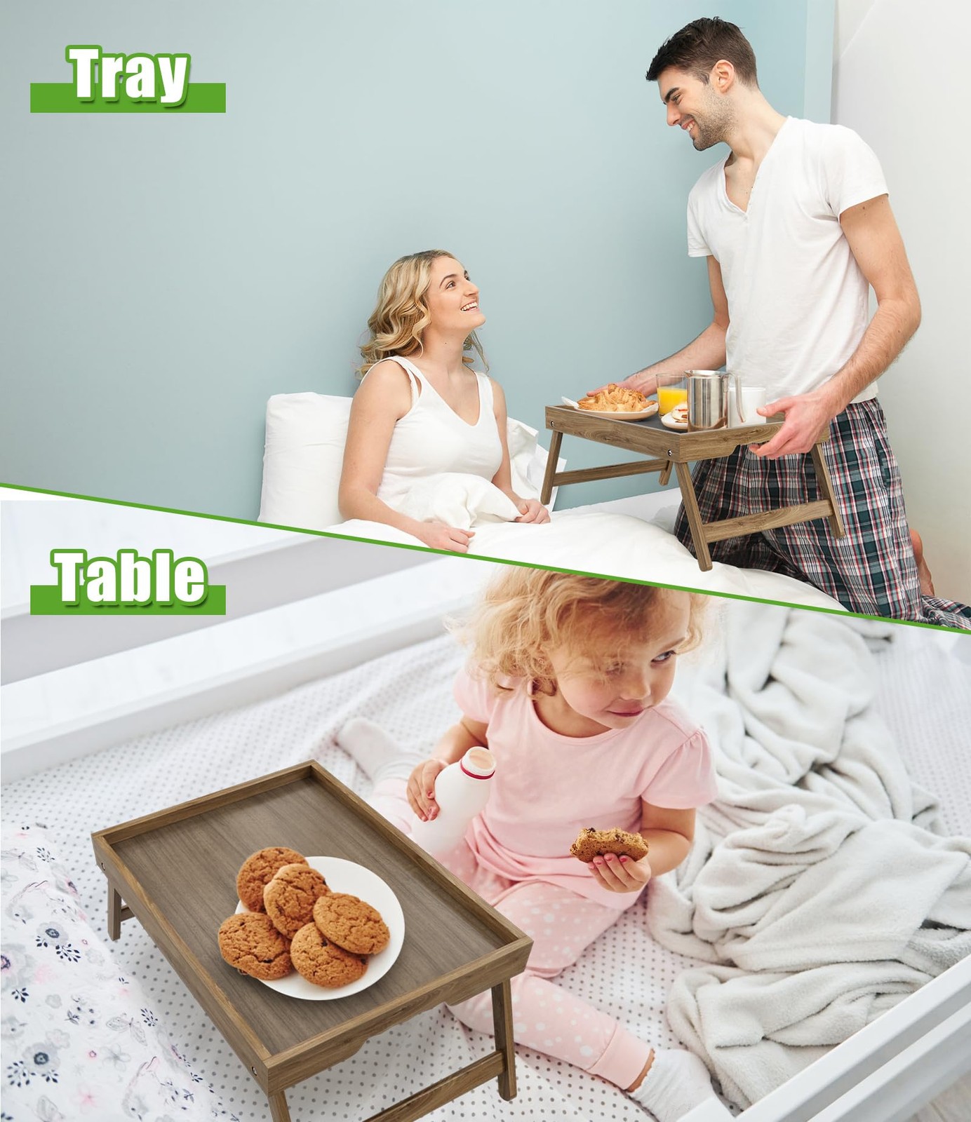 Bed Tray Table, Breakfast Food Tray in Bed with Folding Legs for TV Table, So...