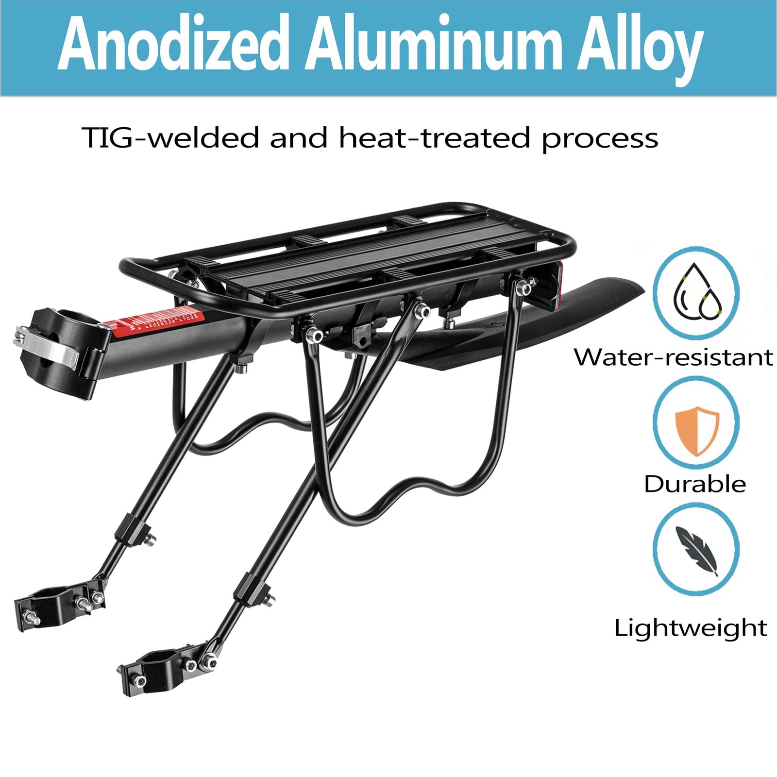 Rear Bike Rack,115 LB Capacity Solid Bearings Bike Cargo Rack w/Fender & Larg...